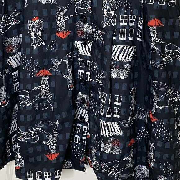 ModCloth Plus 1X Novelty Print Shirt Dress • Fit & Flare • Retro Black & Red - Picture 6 of 12